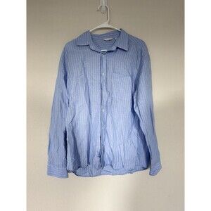 Laine Fisherman Style Blue Pinstripe Button Down Minimalist French Inspired SZ L